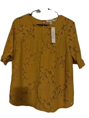 New Monteau Mustard Lace Short-Sleeve Women's Top 100% cotton